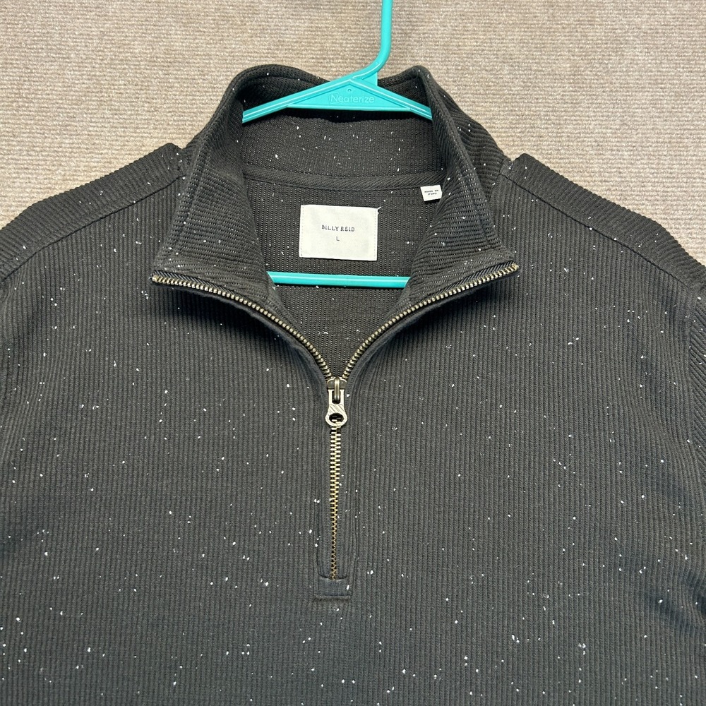 Billy Reid Speckled 1/4 Zip Pullover Men's Large Stretch Cotton Blend Mock Rib